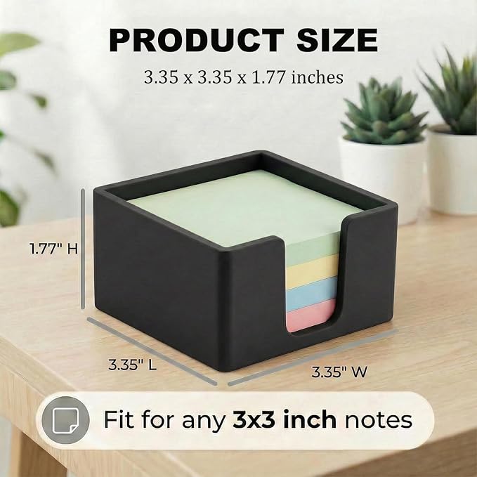 Silicone Sticky Note Holder for Desk - Modern 3x3 Inch Memo Pad Dispenser Post Note Holder, Minimalist Desk Storage Organizer for Office, Home, and School, Black
