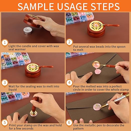 Kit,Dried Flower Accessory Tools,Premium Wax Seal Stamp Kit with 24 Colors 624 Pcs Beads, 4 Pcs Stamps, Sealing Wax Warmer, Envelope, Candles for Wedding Birthday Gift and DIY Craft