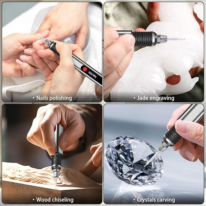 TUBINOONE Engraving Pen, Ultimate Cordless Portable Tool for Artists & DIYers - Engrave 50+ Surfaces - Beginner Friendly - Rechargeable - Free 30 Bits & Mastery Guide & Stencils (Gray)