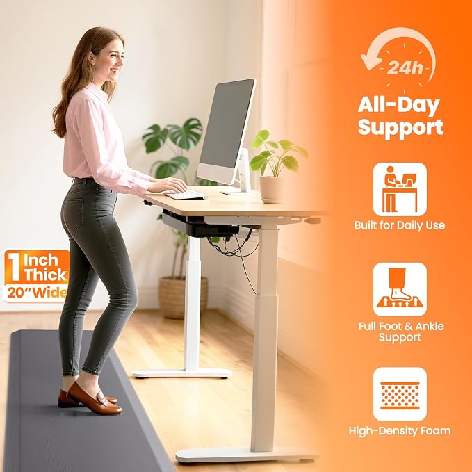 Kitchen Mats for Floor, 1 Inch Extra-Thick Kitchen Rugs, Non-Slip & Waterproof Standing Desk Mat, Comfort Anti Fatigue Mats for Kitchen Floor, Home, Sink, Office (20" X 72", Grey)