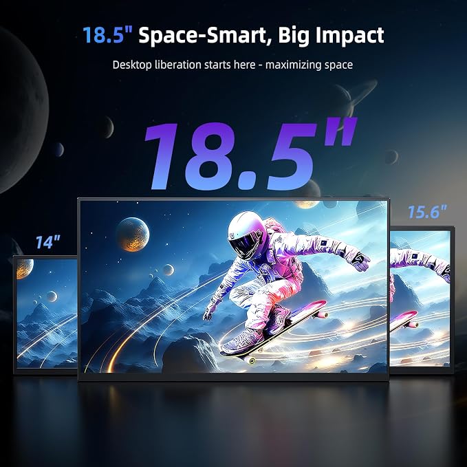 Portable Monitor 18.5” | 120HZ 1ms Gaming Monitor | 125% sRGB | FreeSync, HDR | 350Nits | USB-C & MINI HDMI | VESA & Stand | Large Travel External Second Screen for Laptop, Computer, Game Consoles
