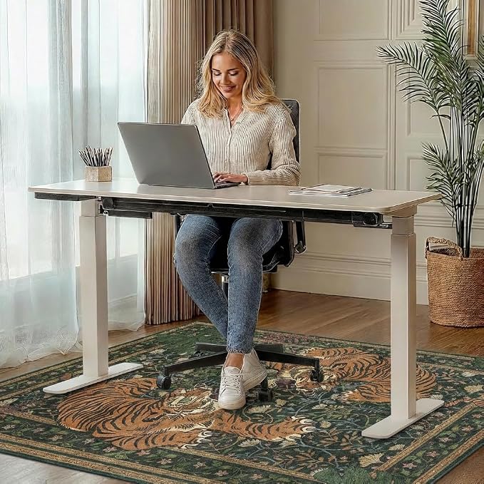 36"x48" Office Chair Mat for Hardwood Tile Floor, Under Desk Carpet Protector for Rolling Computer Chair Mat, Machine Washable Area Rug, Anti-Slip 1/5" Thick Low Pile Thin Vinyl Floor Mat, Forest Sage