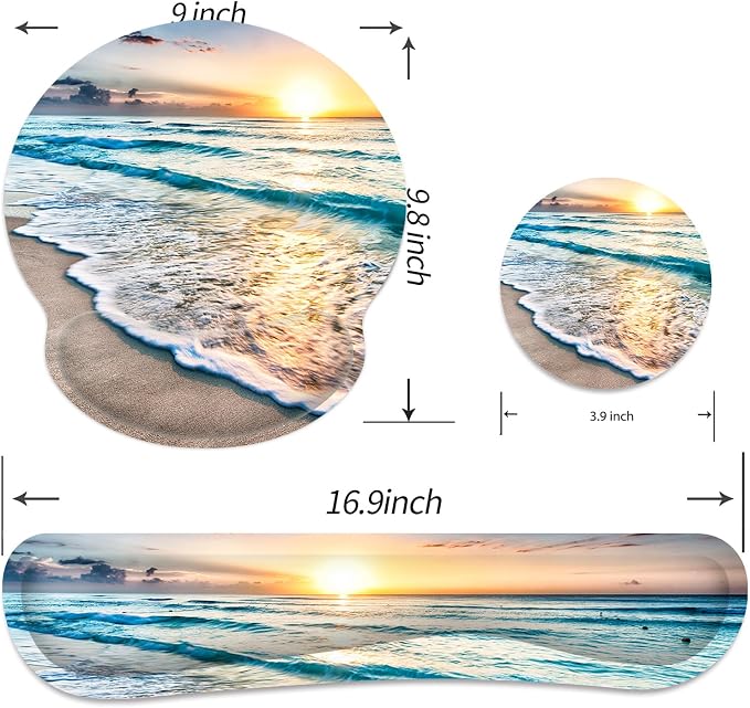 Ergonomic Mouse Pad with Wrist Rest and Keyboard Wrist Rest, Mousepad and Wrist Rest for Computer Keyboard, Pain Relief, Non-Slip Rubber Base, Mouse Pad with Wrist Support for Gaming, Office, Beach