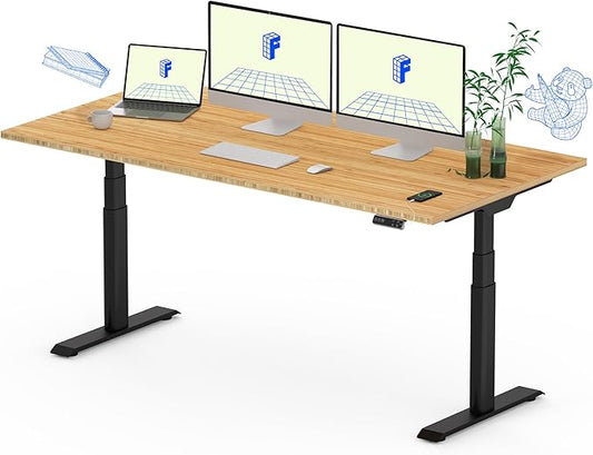 FLEXISPOT E6 Pro Oval Leg Dual Motor 3 Stages Bamboo Whole-Piece Electric Standing Desk 60x30 Inch Board Height Adjustable Electric Sit Stand Up Desk (Black Frame + Bamboo Whole-Piece Desktop)