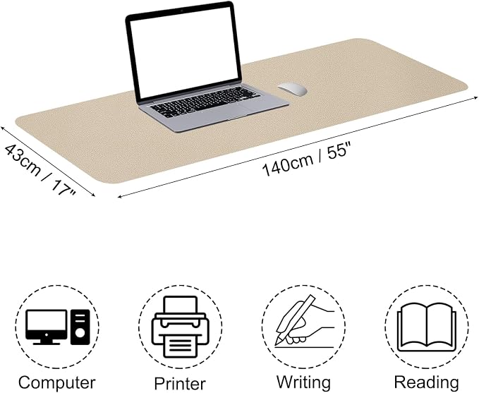 PATIKIL Desk Mat, 55"x17" Non-Slip Waterproof PU Leather Desktop Protector Cover Dual Sided for Office & Home, Khaki