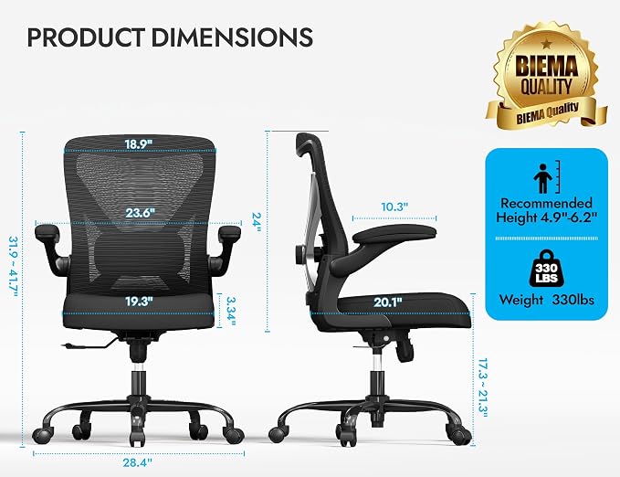Ergalithic Office Chair: Mesh Ergonomic Desk Chair with 3D Lumbar & Swivel | 330LBS Computer Chair-Executive Task Chairs with Flip-up Arms Home Office Chairs Gaming Chair for Long Hours(Black-Pack of 6)