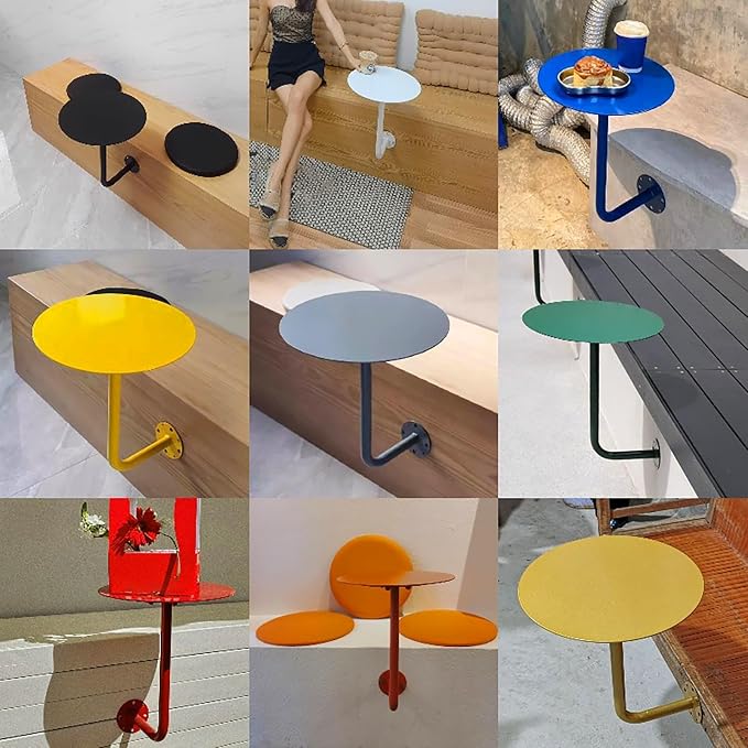 Wall-Mounted Small Round Table for Cafe, Dessert Shop & Home - 3.0MM Thick Iron Metal Anti-Deformation, Space-Saving(Red,35x45x20cm)