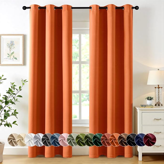 MIULEE Blackout Curtains for Bedroom Living Room 2 Panels, Thermal Insulated Room Darkening Drapes Grommet Noise Reducing Light Blocking Window Treatments 72 Inches Long 40x72 Inch Orange