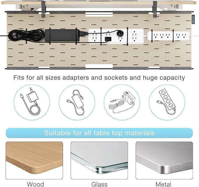 No Drill Under Desk Cable Management Tray,30" Felt Cord Organizer for Table | Clamp or Screw Mount, Converts to Privacy Panel, Pegboard Design, Wire Management for Standing Desk & Home Office