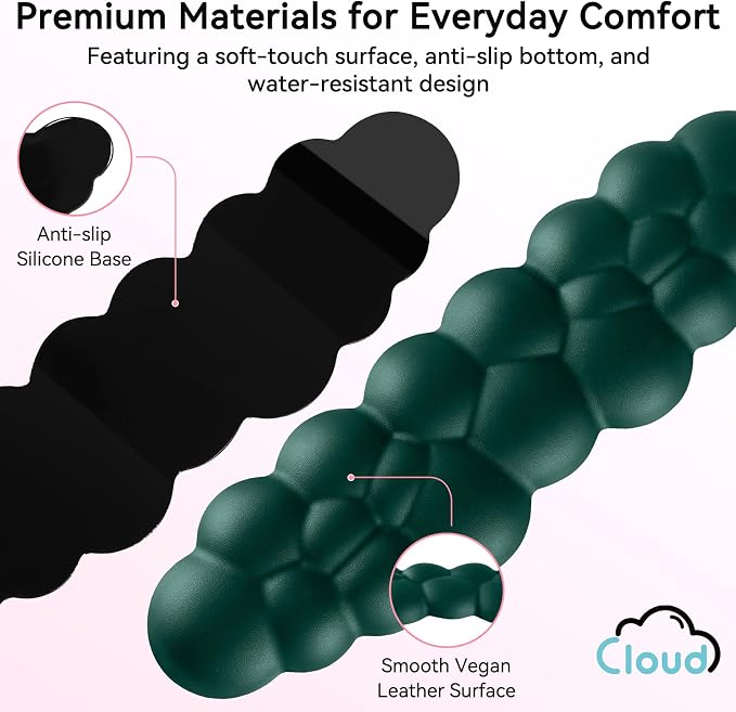 Sushret Cloud Wrist Rest for Computer Keyboard, 4-in-1 Memory Foam Leather Cloud Keyboard Wrist Rest and Mouse Pad Set with Ergonomic Support for Arm and Palm Cushion, Gaming/Work Setup, Dark Green