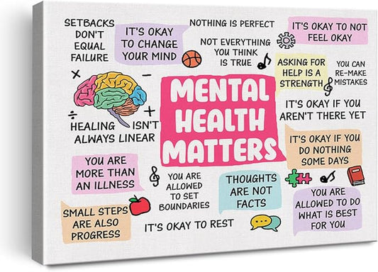 Hijie Therapy Office Mental Health Poster Canvas Wall Art for Decor - Motivational Mental Health Matters Canvas Print Wall Art Painting Ready to Hang - Easel & Hanging Hook 12x15 Inch
