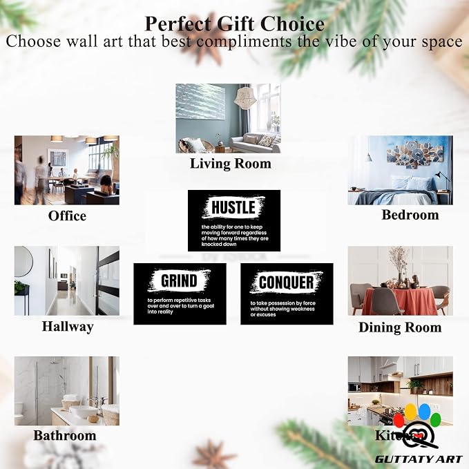 Office Wall Art - 3 Panel Motivational Wall Art, Inspirational Quotes Canvas Art for Home Office Wall Decor, Positive Quotes Wall Decor, Entrepreneur Grind Hustle Execution Poster Frame (24”x36”x3Pcs)