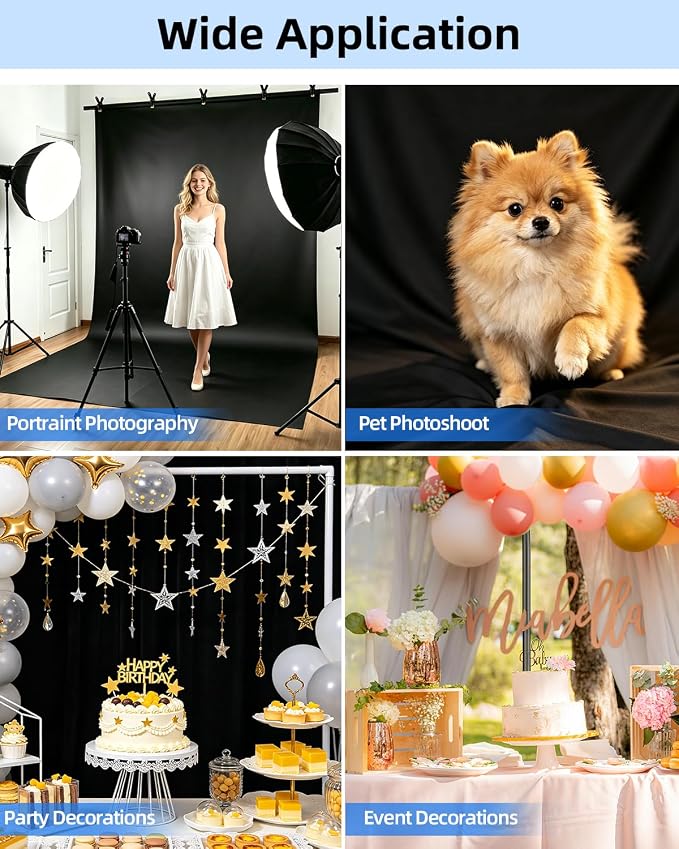 Hemmotop 8x7.5ft Black Backdrop Stand Kit, Seamless Black Background Screen with Portable T-Shape Stand for Photography Wedding Birthday Graduation Parties Banquet Decorations