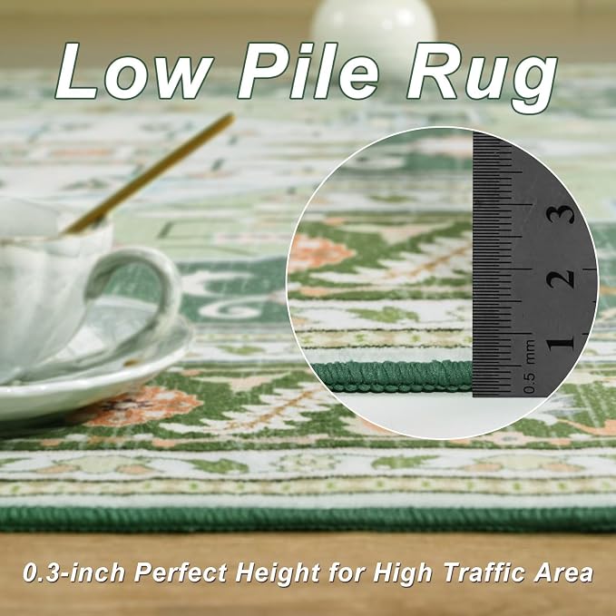 Macgace 2x3 Green White Small Area Rug for Entryway, Soft Washable Rugs with Non-Slip Backing for Bedroom Kitchen, Vintage Throw Carpet Laundry Entry Front Door Decor