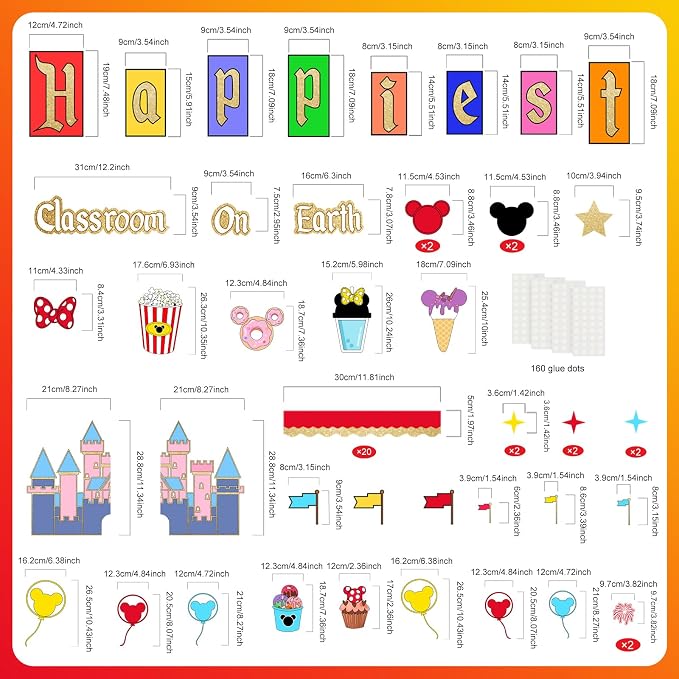 LioNergy Magical Mouse Classroom Bulletin Board Decoration Happiest Class room on Earth Bulletin Board Kit Mouse Cutouts for Classroom Home Office School Wall Door Theme Party Decor