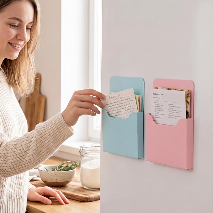 Gilprop 8 Pack Magnetic File Holder, 5"x7"x1.2" Magnetic Wall File Folders for Whiteboard, Hanging Classroom Organizer Storage, Refrigerator Magazine Holder for Mail Letters Paper Desk Office