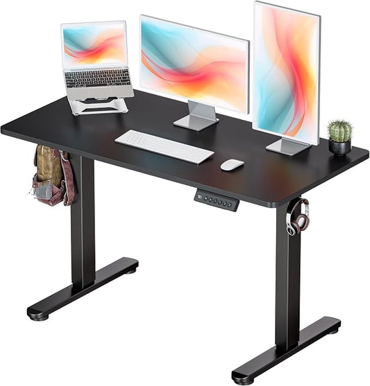 Okin Standing Desk Electric Adjustable Computer Whole Piece Stand up Desk Office Gaming Home Office Memory Desks 48x24 inches Black