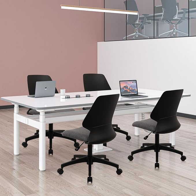 CLATINA Armless Home Office Chair, Desk Chair with Wheels, Adjustable Height Reading Chairs, Small Swivel Computer Chair, Comfy Upholstered Task Chair for Office Meeting, Black