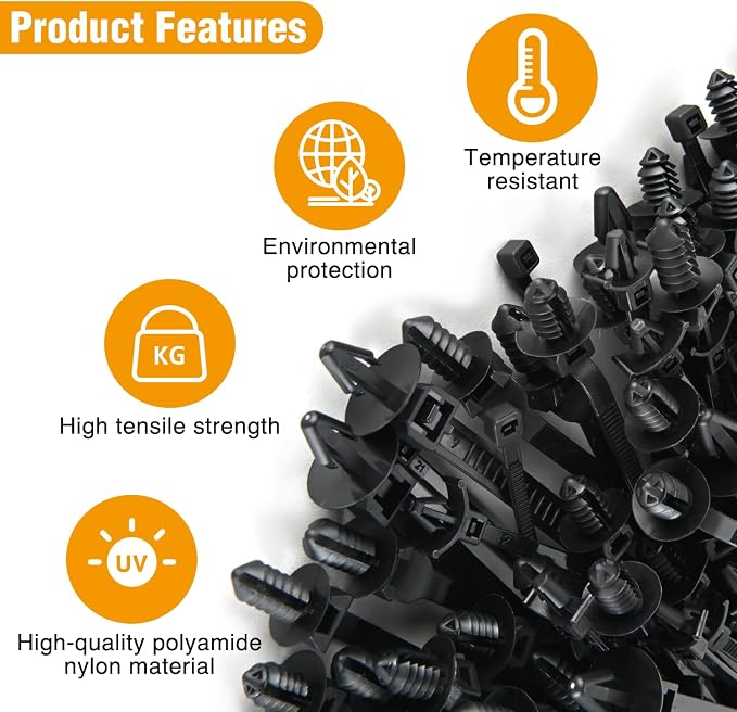 GOOACC Push Mount Cable Zip Ties Heavy Duty Nylon 5 Popular Sizes | Self-Locking Cable Tie Assortment for Indoor Outdoor Construction and Automotive Wiring 160 PCS