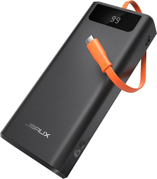 JSAUX Power Bank 20000mAh 65W with USB C Charging Cable, USB C Laptop Portable Charger PD3.0 External Battery Pack for Steam Deck, iPhone 17/16/15/14, MacBook Pro, iPad Pro, Galaxy S24, ROG Ally (X)