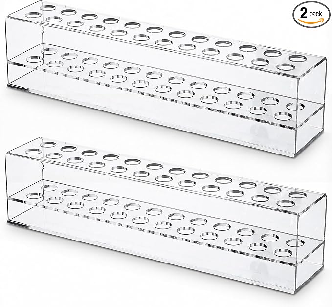 2 Pcs Acrylic Pen Holder, 24 Slots Pen Stand for Storage, Clear Pencil Display Stand, Acrylic Makeup Brush Display Rack Organizer for Art Paint Brush Home Office Desk Supplies