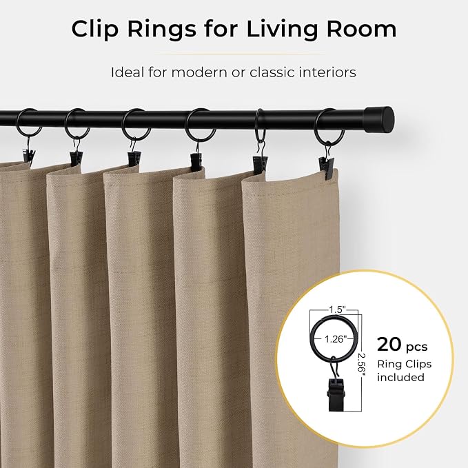 INOVADAY 100% Blackout Curtains for Bedroom, Taupe Black Out Curtains 102 Inch Long, Clip Rings Linen Blackout Drapes, Thermal Insulated Room Darkening for Living Room, 2 Panels - W50xL102
