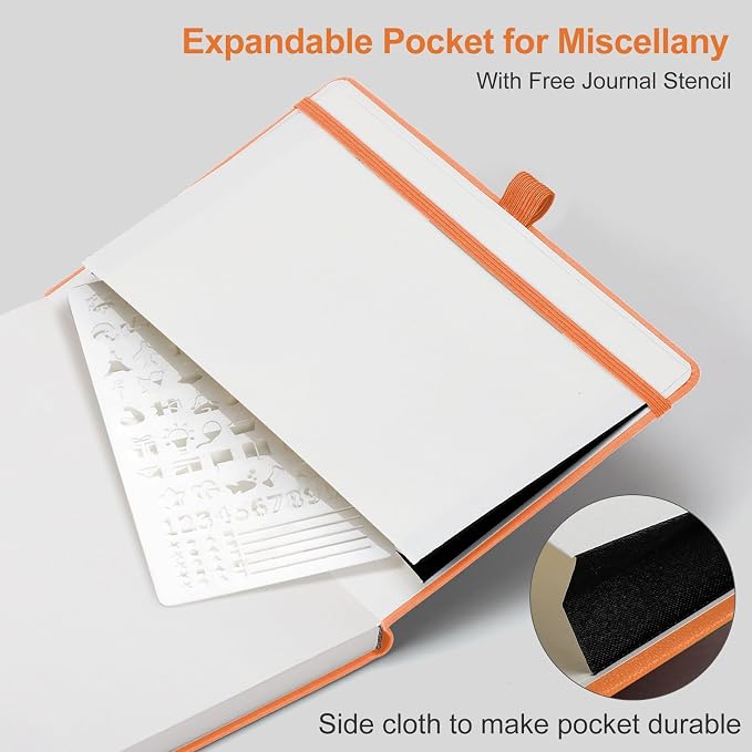 AHGXG Dotted Journal Notebook, 160 Numbered Pages, A5 Medium Size (5.7'' x 8.3''), 120 GSM Thick Paper, Leather Hardcover, for Journaling, Planning, Tracking (Orange)