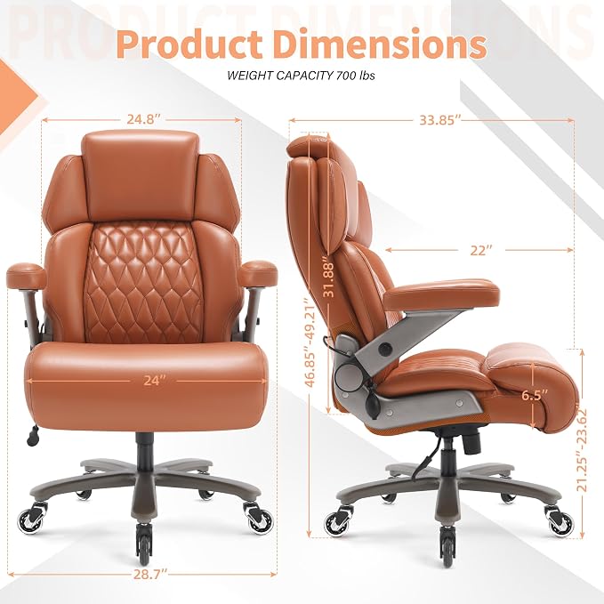 Big and Tall Office Chair 700lbs, Ergonomic High Back Computer Desk Chair | Adjustable Headrest&Lumbar Support, 3D Flip Arms, Large Wheels, Heavy Duty Metal Base, Thick Padded Wide Seat Executive Chair