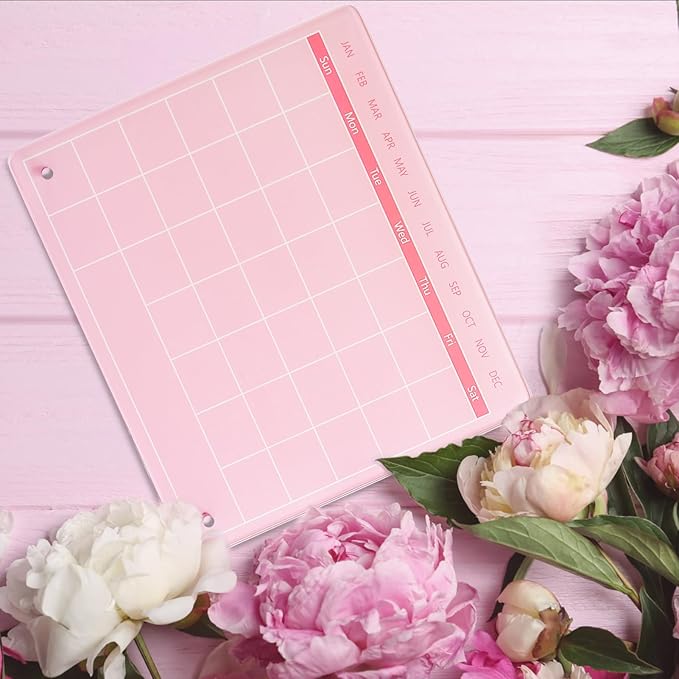 Calendar Dry Erase Board,12"X10",Acrylic Desk Calendar with Stand,Pink Dry Erase Board for Home Office School