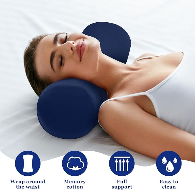 Wenqik 2 Pcs Lumbar Roll Support Pillow Low Back Lumbar Support Office Seat Cushion with Adjustable Strap and Washable Cover for Travel Gaming Chair Car Seat Pain Relief(Blue)