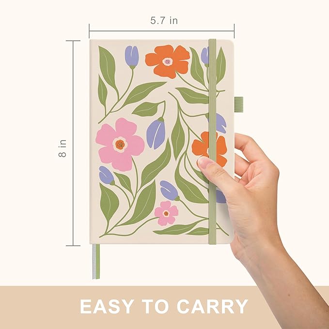 &And Per Se Dotted Journal Notebook, A5 Hardcover Aesthetic Dotted Notebook – 160 Pages 100gsm Thick Dot Grid Paper, 3 Sticker Sheets – Gift-Ready Journaling Kit for Women (Botanical Floral)