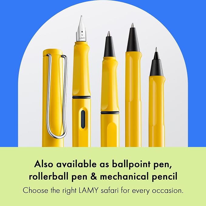LAMY safari yellow - Fountain Pen with ergonomic grip & polished Left-Handed steel nib (LH) in size M - ideal for any Writing & Calligraphy - including LAMY T 10 blue cartridge