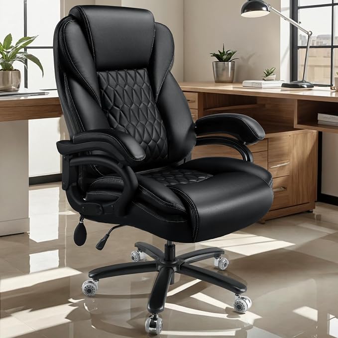 600lbs Big and Tall Office Chair with Pocket Spring Cushion, Heavy Duty Office Chair for Low Back Pain Relief, Large Executive Office Chair (Classic, Black with Gel Seat Cushion)