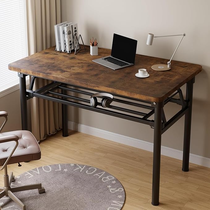 Folding Desk, 31.5" Foldable Desk for Small Spaces - Space Saving Folding Computer Desk, Portable Compact Design for Home Office, Bedroom, Dorm & Apartment, No Assembly Required