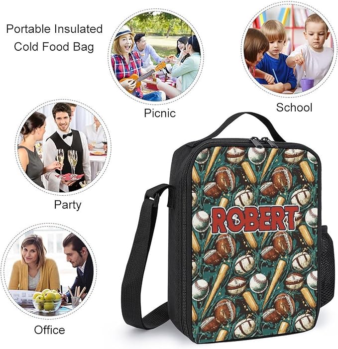 Personalized Baseball Backpack with Name Back to School Supplies Bookbag for Kids Boys Custom Football Balls Player Schoolbag and Water Bottle Cup&Pencil Pouch School Backpacks with Lunch Box Set