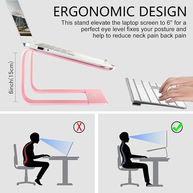 Urmust Laptop Stand for Desk - Ergonomic Computer Stand Riser Holder for MacBook Air Pro, Dell, HP, Lenovo, Samsung, Alienware Laptops 11-15.6" (Pink, Up to 15.6" Laptop)