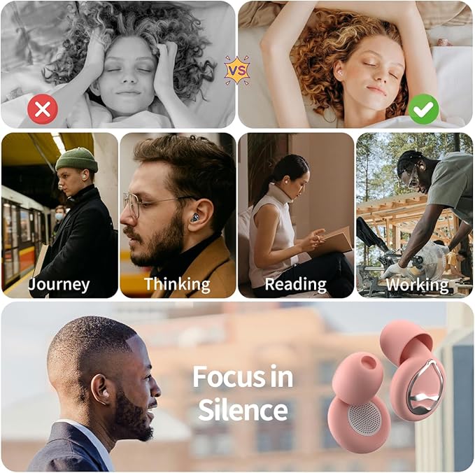 Ear Plugs for Sleeping Ultra-Soft Silicone Earplugs for Noise Cancelling Concerts Reusable Noise Reduction Earbuds for Travel Focus Work 33dB Hearing Protection with 9 Ear Tips & Case (Pink)