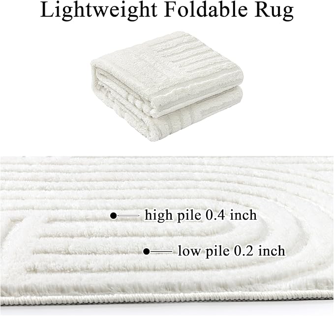 SHACOS Soft Cozy Fluffy Arch Pattern High Low Pile Area Rugs 8'x10' Large Non Slip Washable Modern Geometric Rug Scandinavian Minimalist Carpet for Living Room Bedroom Dining Room, Cream White