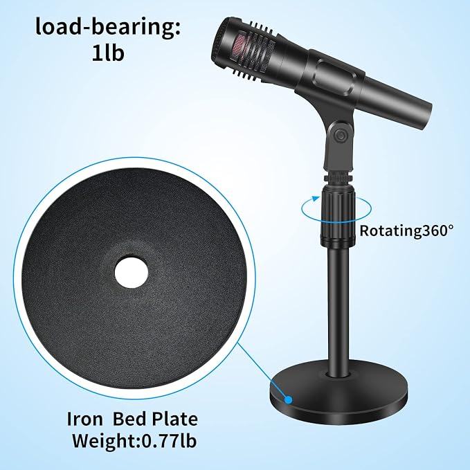 Small Desk Mic stand, Desktop Microphone Stand Adjustable Steel Table Mic Stand with Microphone Clip for Blue Yeti Snowball 10 Inch-14 Inch