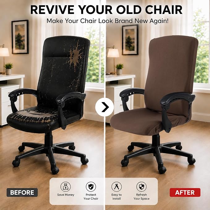 DIVA EN CAMINO DEC Universal Stretch Office Chair Cover with Durable Zipper, Soft Slipcover for Desk or High Back Chair, Mocha