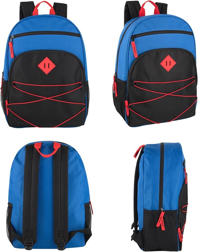 Trail maker Kids Backpacks with School Supplies for Boys, Girls | 30 Piece Back to School Supplies Set with 17" Bungee Backpack (Blue & Black)