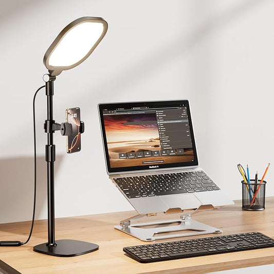 Desk Ring Light with Stand and Phone Holder, 3000K-6500K Adjustable Computer Ringlight, Video Conference Light for Zoom Meeting, Video Calls, Webcam, Desktop Light for Video Recording, CRI 97.8