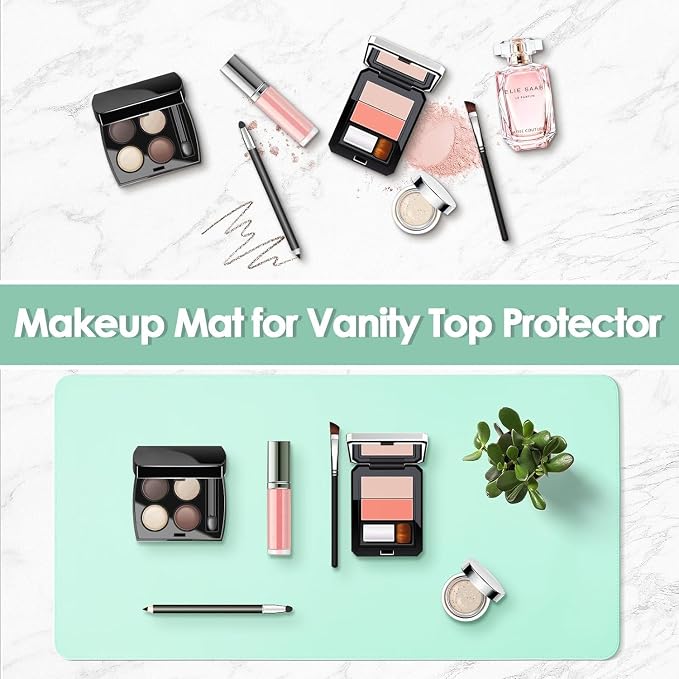 Makeup Mat, Dual-Sided Waterproof Vanity Protector Mat, Non-Slip PU Laptop Pad, Large Mouse Mat, Dresser Cover Accessories, Writing Desk Pad for Office and Home Decor, 31.5" x 15.7"