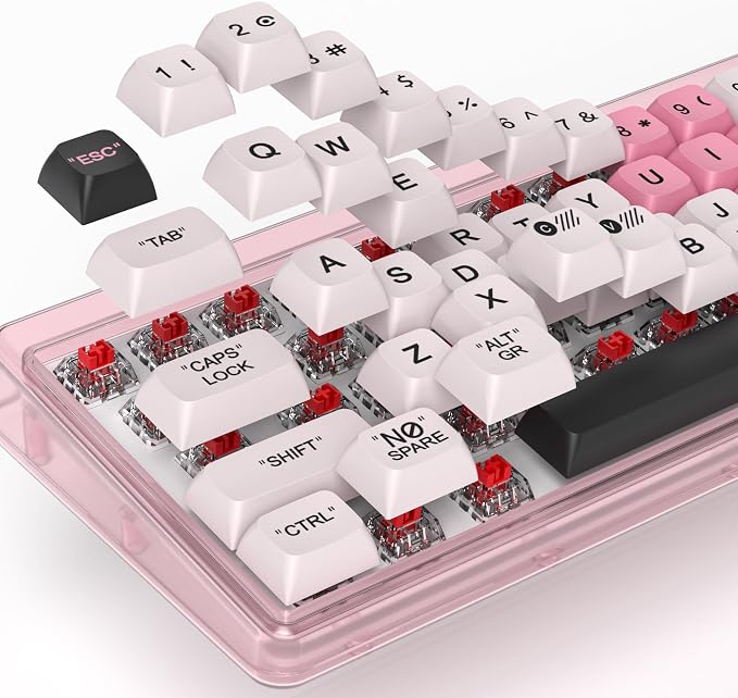Guffercty kred Cute PBT XDA Keycaps 144 Keys Pink Heart Custom Keycaps 75 Percent Keyboard Keys Caps with keycap Puller for Mechanical Keyboards （Pink Plastic）