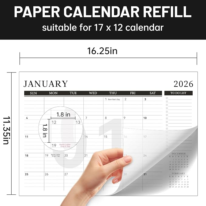 Yoment Desk Calendar Refill 2026-2027, Jan 2026-June 2027, Large 10"x16" Monthly Planner with to-do Lists 18 Months Calendar for Office School Home, Black