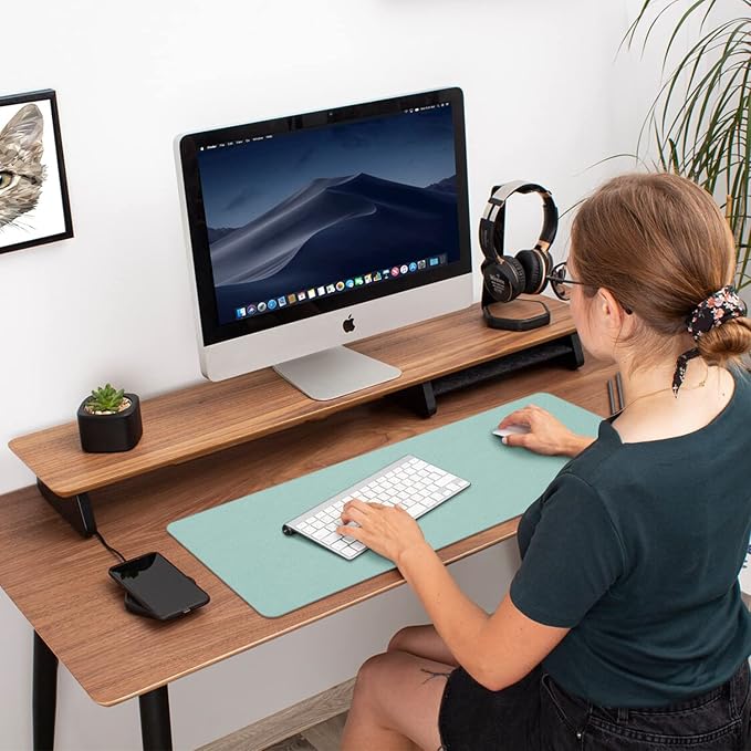 Desk Mat Large protector Pad - Multifunctional Dual-sided Office Desk Pad,Smooth Surface Soft Mouse Pad,Waterproof Desk Mat for Desktop, Pu Leather Desk Cover for Office/Home(Lake Blue, 23.6" x 13.7")