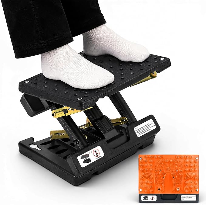 Footrest Under Desk，Height Adjustable footrest with Reflexology Pad | Foldable Ergonomic Foot Stool for Muscle Tension Relief, Suitable for Office, Home & All-Season Use(Orange)