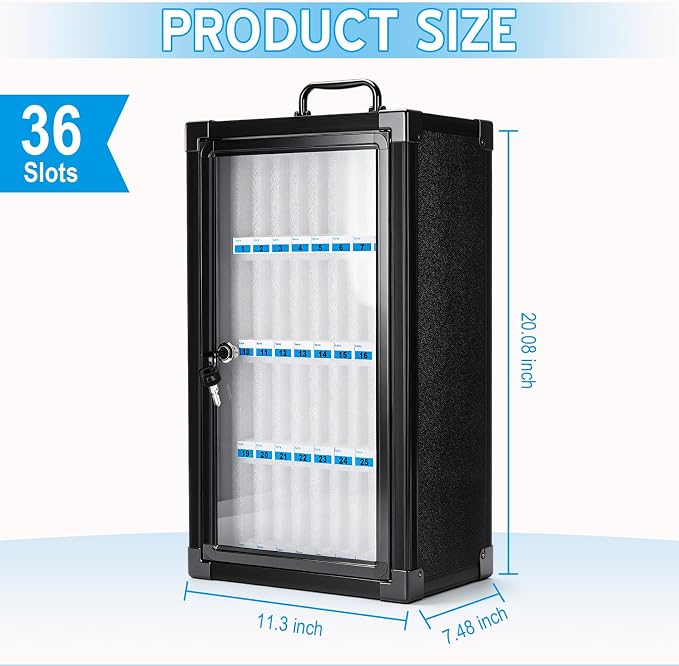Amylove 36 Slots Cell Phone Locker Cabinet Aluminum Alloy Locker Pocket Chart Storage Box Cabinet Wall-Mounted Cell Phones Storage Box with Handle for Office Classroom Gym(Graphite Gray)
