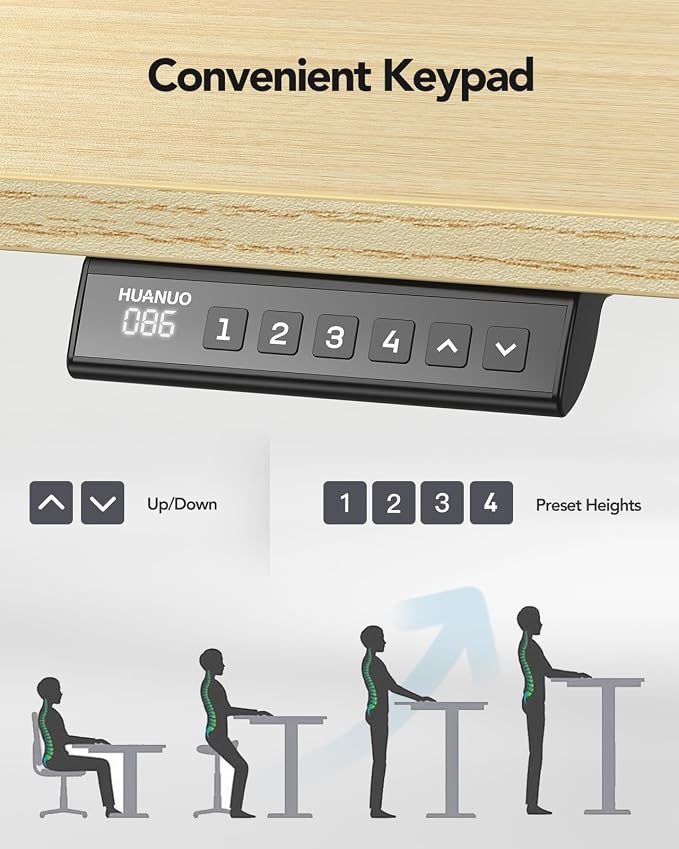 HUANUO Standing Desk Frame with 220lbs Powerful Brushless Motor, Double Crossbeam Structure, Thick Adjustable Desk Legs, for Max 35.4″ x 86.6″ Desktop, for Home Office, White Frame Only