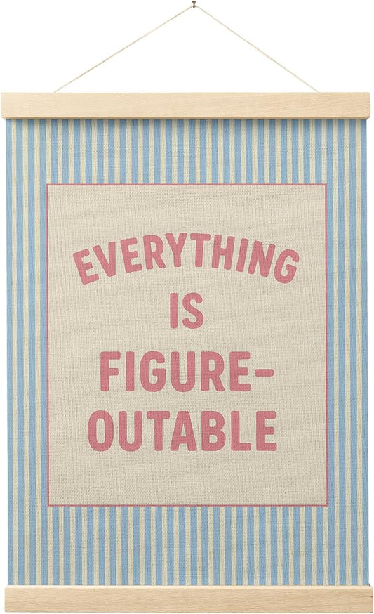 FGFK Everything Is Figureoutable Positive Affirmations Wall Art Poster Hanger Frame, Preppy Pink and Blue Inspirational Canvas Prints Framed Wall Decor for Office Classroom Home Bedroom, 12x16 Inch